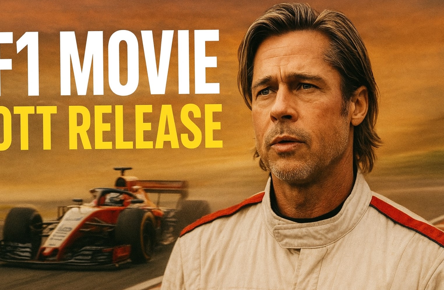 Brad Pitt in F1 Movie OTT Release Poster with Formula 1 Car