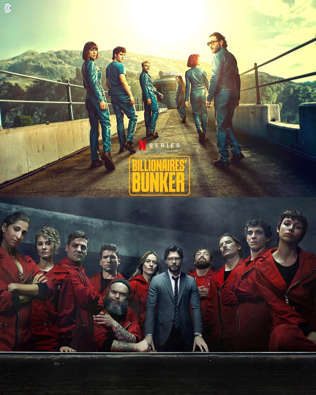 Poster of Billionaires’ Bunker Spanish thriller showing cast members and mysterious underground bunker