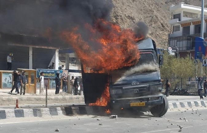 Ladakh protest in Leh as locals demand statehood and Sixth Schedule protection, BJP office attacked.