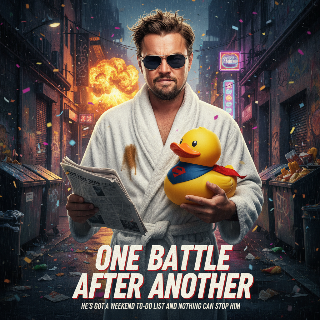 Leonardo DiCaprio in One Battle After Another war drama scene